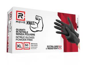 RMove 1Conf. da 50pz Tg.XL 8.5gr da Lavoro – Guanti Nitrile Nero Senza Polvere Full Grip - immagine 2