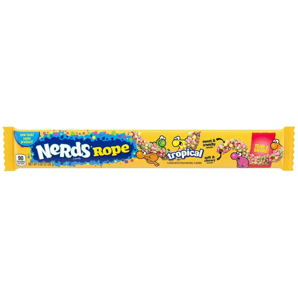 Nerds Rope Tropical, caramella gommosa ricoperta di caramelline croccanti gusto frutti tropicali 26g